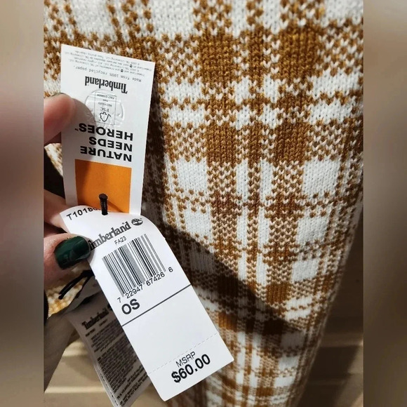 Timberland Gold/Brown/White Unisex Plaid Knit Scarf NWT - Picture 2 of 3
